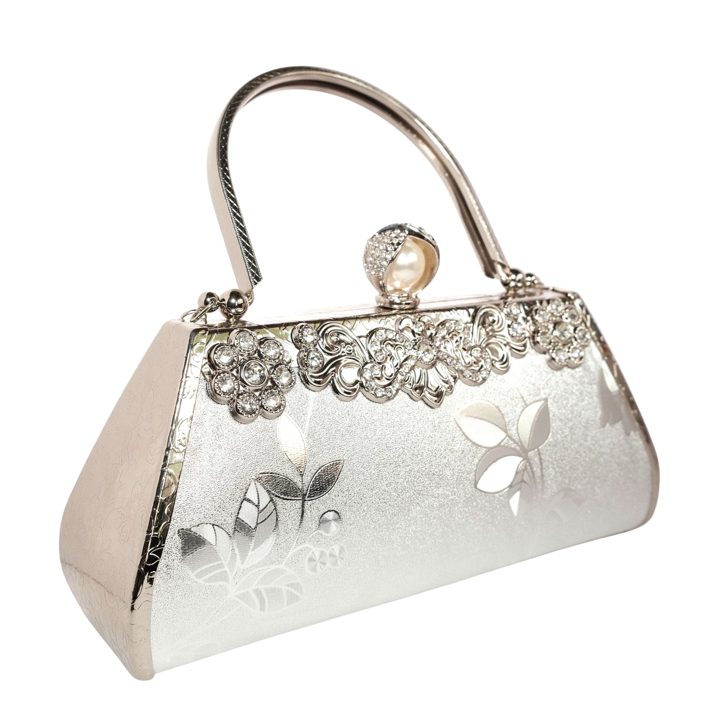 Bolso Rígido para Dama 1 Pieza con Decoración de Brillantes y Rosas Elegantes en Plata Ye Store