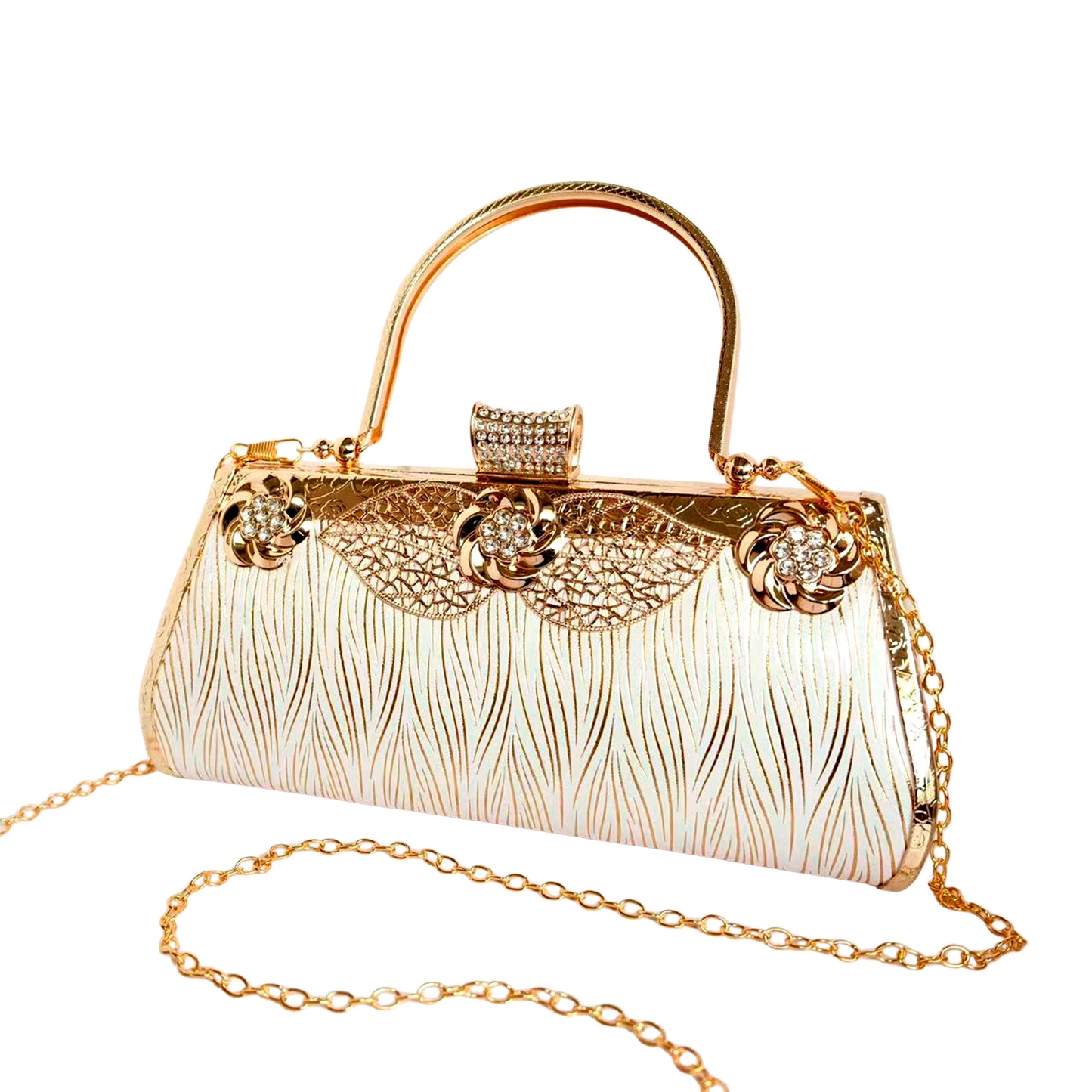 Bolso Rígido para Dama 1 Pieza con Decoración de Brillantes y Rosas Elegantes en Dorado Ye Store