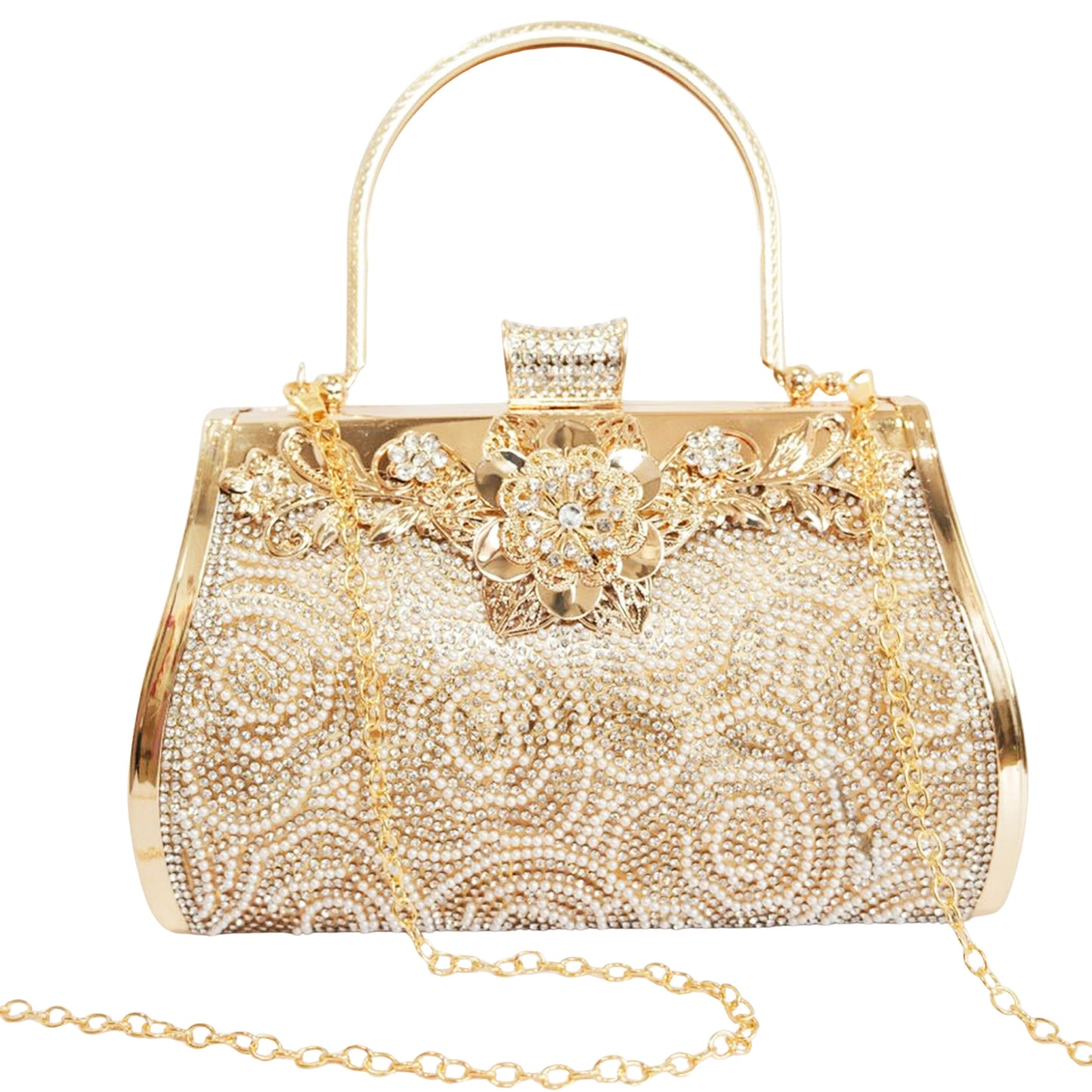 Bolso Rígido para Dama 1 Pieza con Decoración de Brillantes y Rosas Elegantes en Plata y Dorado Ye Store