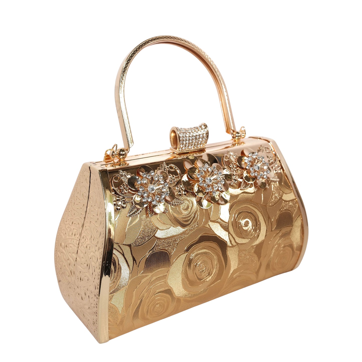 Bolso Rígido para Dama 1 Pieza con Decoración de Brillantes y Rosas Elegantes en Dorado Ye Store