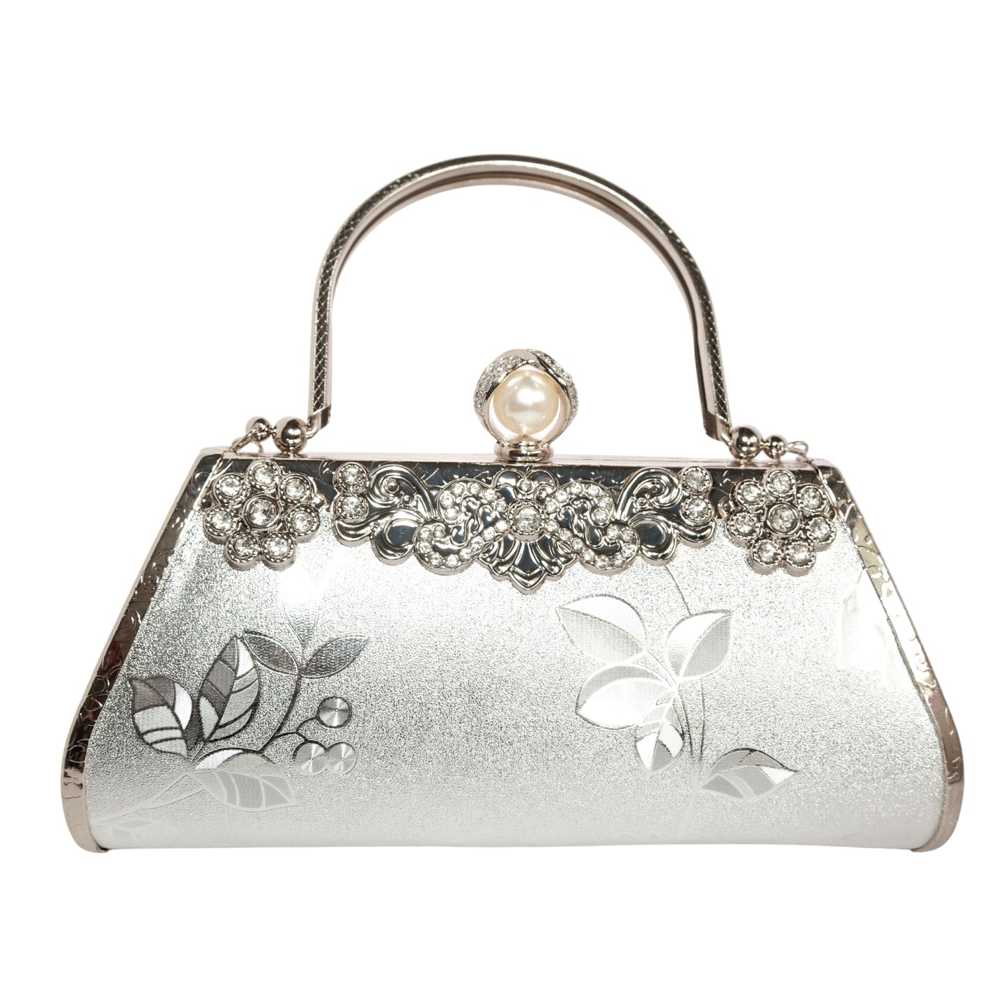 Bolso Rígido para Dama 1 Pieza con Decoración de Brillantes y Rosas Elegantes en Plata Ye Store