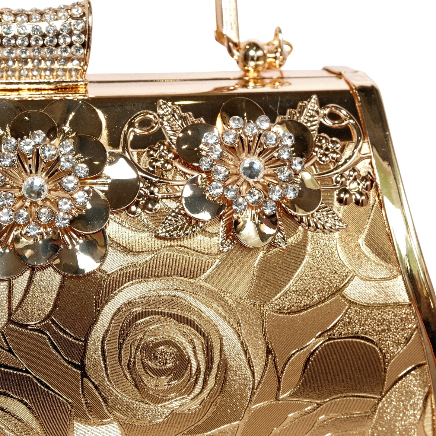 Bolso Rígido para Dama 1 Pieza con Decoración de Brillantes y Rosas Elegantes en Dorado Ye Store
