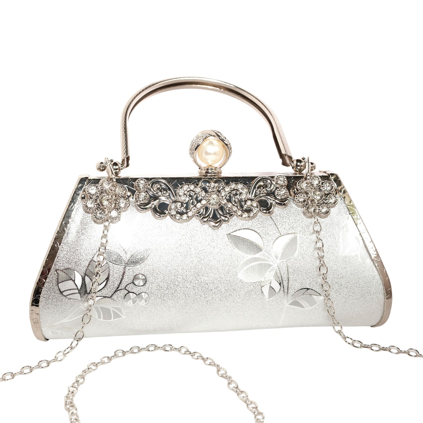 Bolso Rígido para Dama 1 Pieza con Decoración de Brillantes y Rosas Elegantes en Plata Ye Store