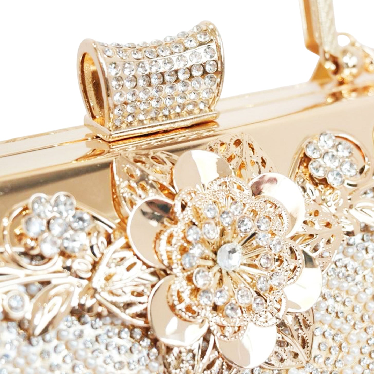 Bolso Rígido para Dama 1 Pieza con Decoración de Brillantes y Rosas Elegantes en Plata y Dorado Ye Store