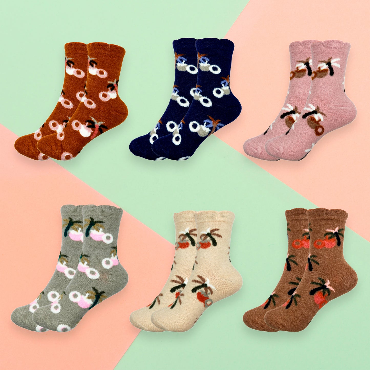 Paquete de 12 pares de Calcetas Afelpadas para Dama Cálidas Suaves y Cómodas Diseño Variado Ye Store