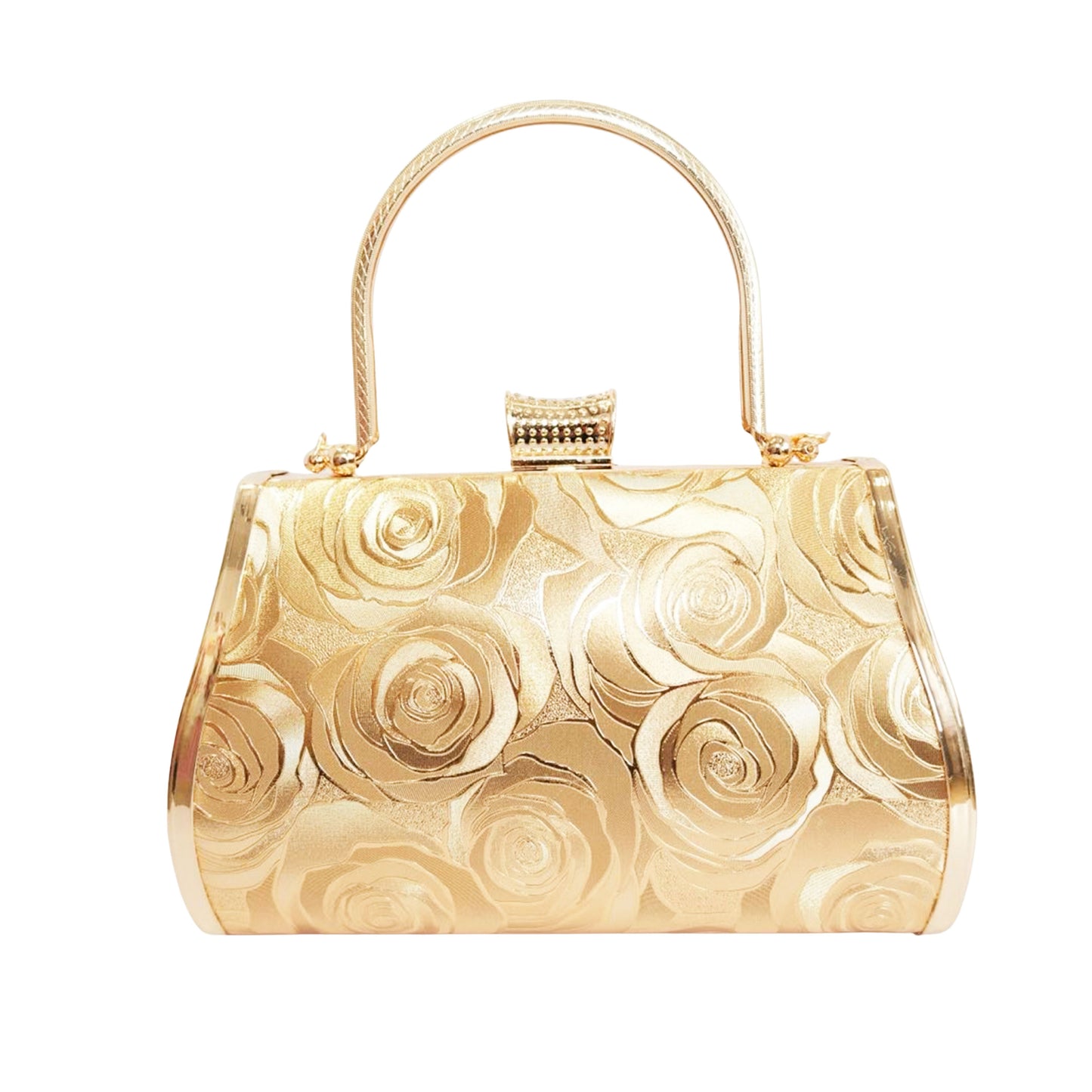 Bolso Rígido para Dama 1 Pieza con Decoración de Brillantes y Rosas Elegantes en Plata y Dorado Ye Store