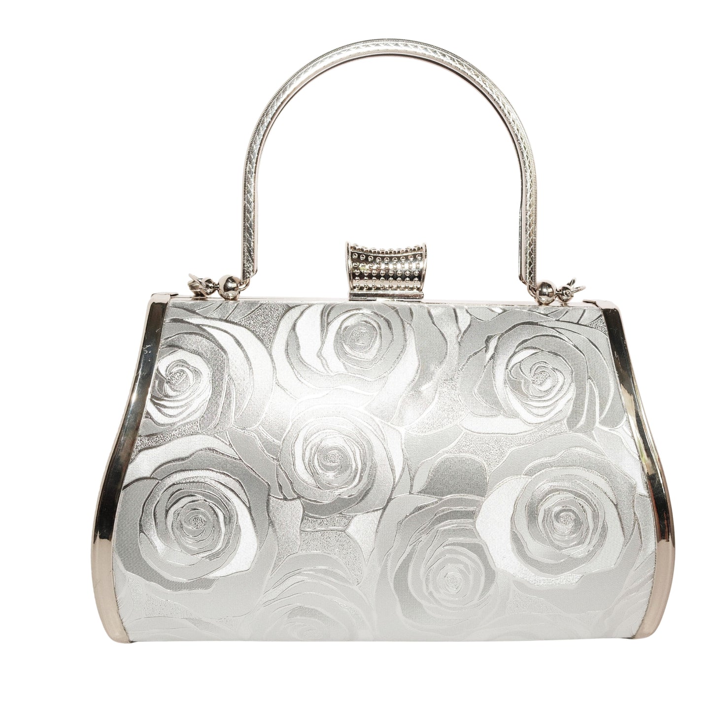 Bolso Rígido para Dama 1 Pieza con Decoración de Brillantes y Rosas Elegantes en Plata y Dorado Ye Store