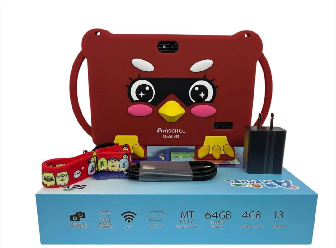 Tablet para Niños Amschel – Pantalla Táctil, WiFi y Funda con Diseño Divertido Antigolpes