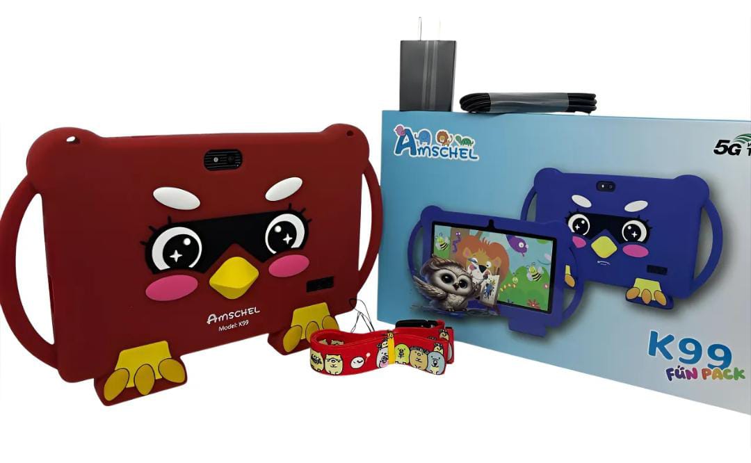 Tablet para Niños Amschel – Pantalla Táctil, WiFi y Funda con Diseño Divertido Antigolpes