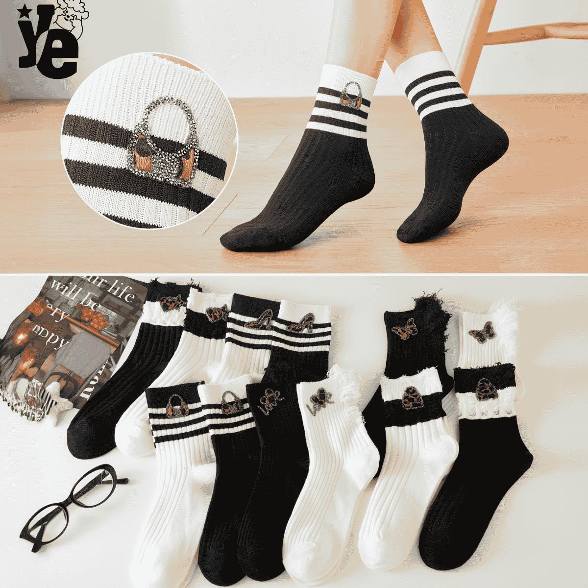 Calcetas tobilleras para dama con detalles brillantes 12 pares Ye Store