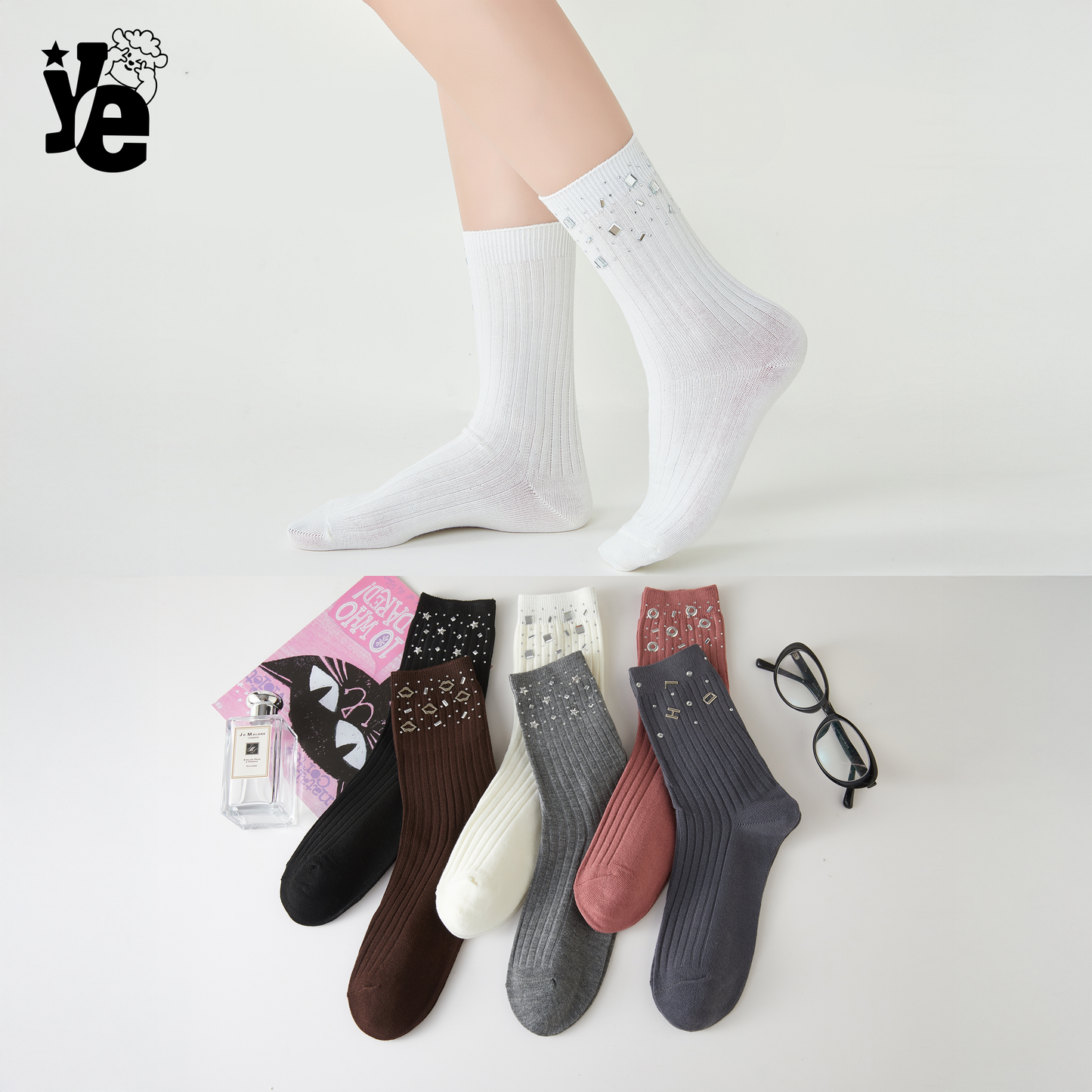 Calcetas tobilleras para dama con detalles brillantes 6 a 12 pares Ye Store