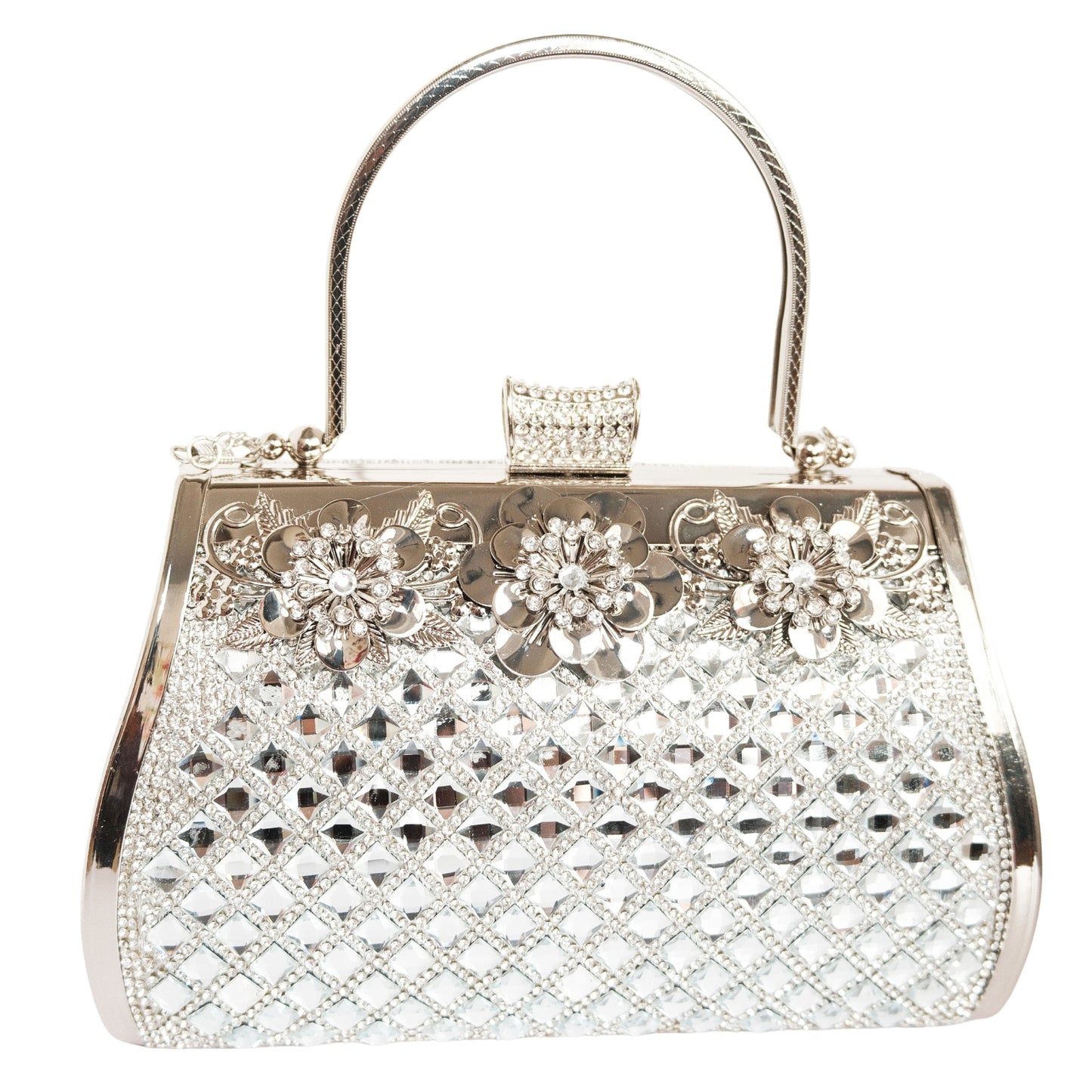 Bolso Rígido para Dama 1 Pieza con Decoración de Brillantes y Rosas Elegantes en Plata Ye Store