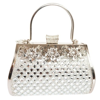 Bolso Rígido para Dama 1 Pieza con Decoración de Brillantes y Rosas Elegantes en Plata Ye Store