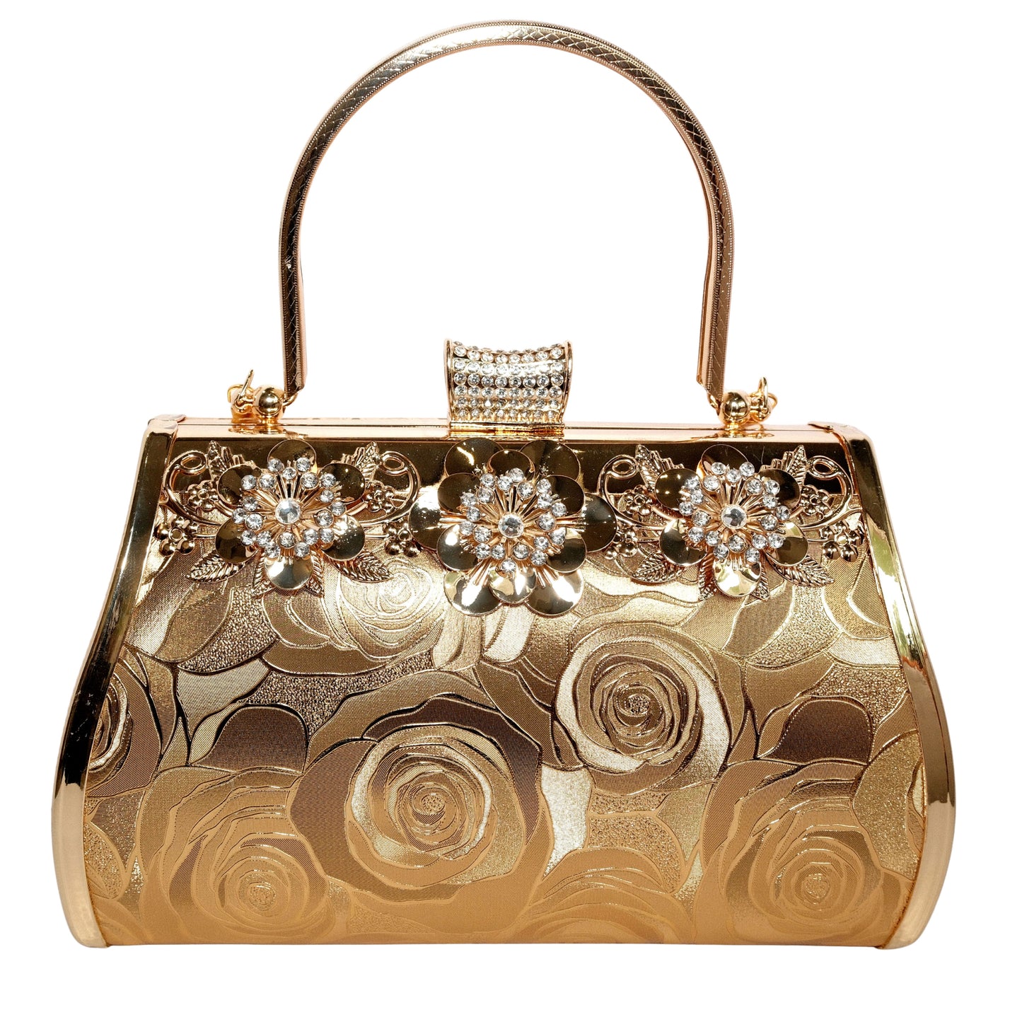 Bolso Rígido para Dama 1 Pieza con Decoración de Brillantes y Rosas Elegantes en Dorado Ye Store