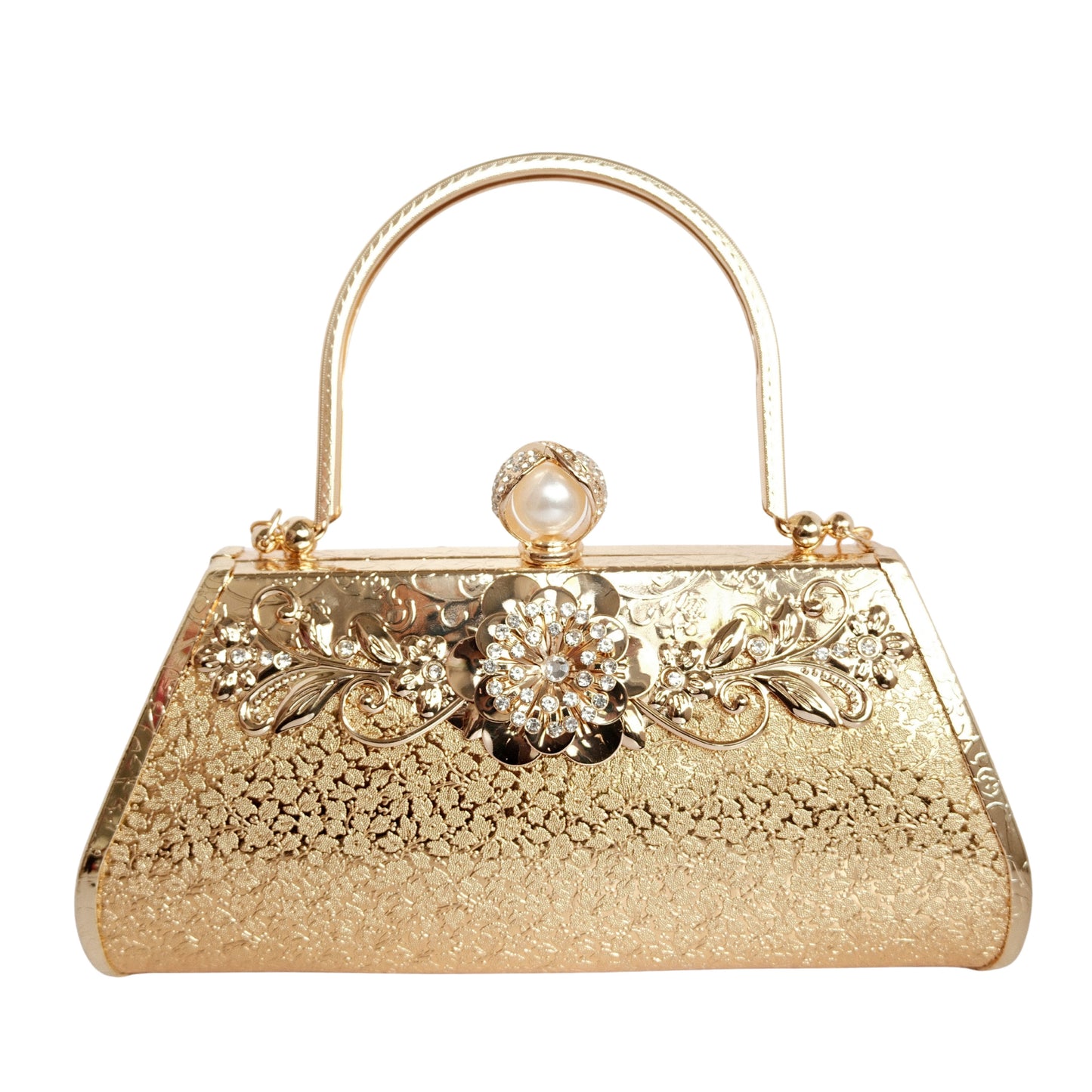 Bolso Rígido para Dama 1 Pieza con Decoración de Brillantes y Rosas Elegantes en Dorado Ye Store