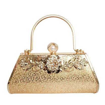 Bolso Rígido para Dama 1 Pieza con Decoración de Brillantes y Rosas Elegantes en Dorado Ye Store