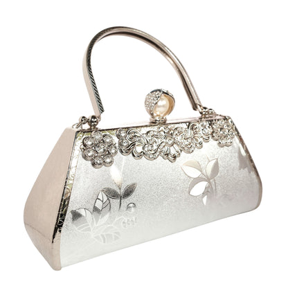 Bolso Rígido para Dama 1 Pieza con Decoración de Brillantes y Rosas Elegantes en Plata Ye Store