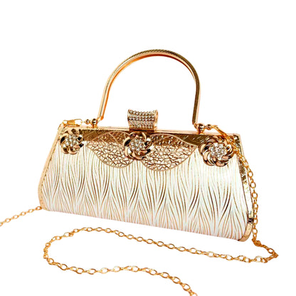 Bolso Rígido para Dama 1 Pieza con Decoración de Brillantes y Rosas Elegantes en Dorado Ye Store
