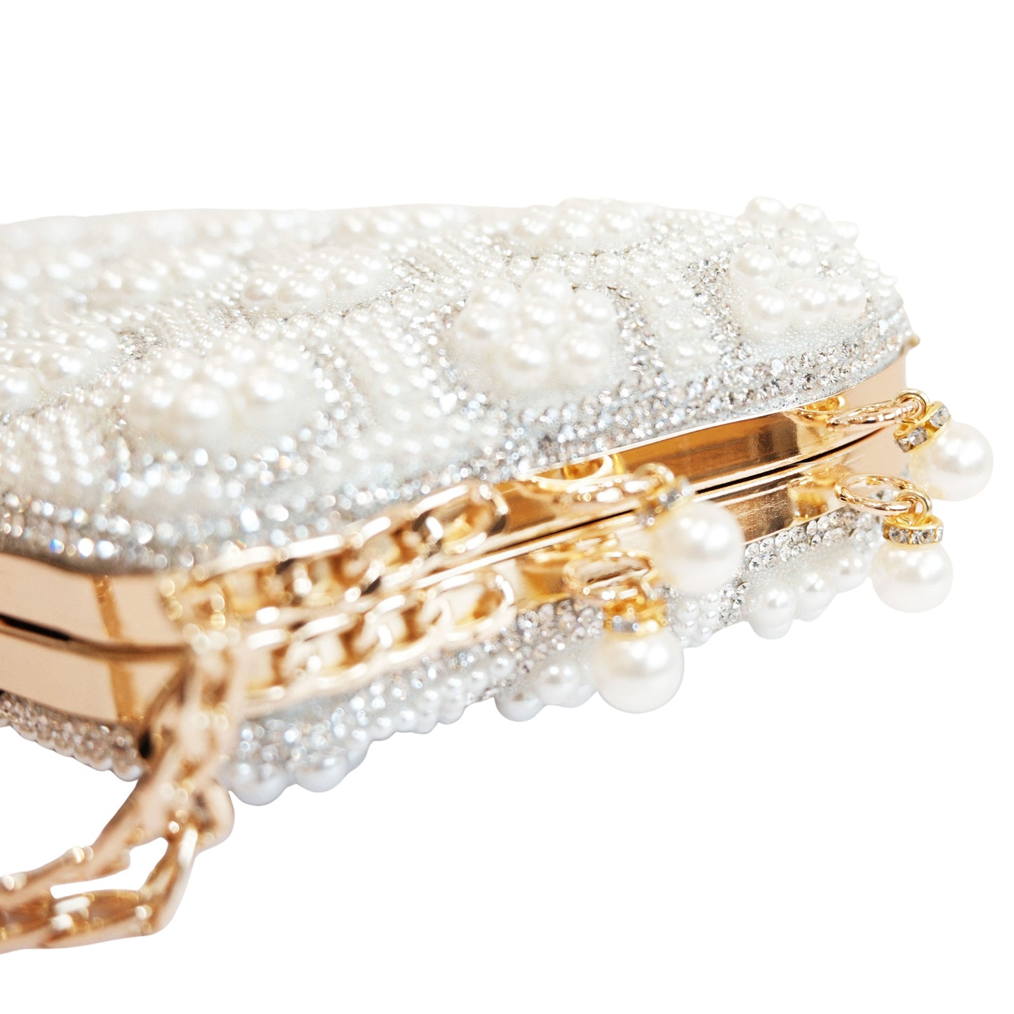 Bolso Rígido para Dama 1 Pieza con Decoración de Brillantes en Blanco y Dorado Ye Store