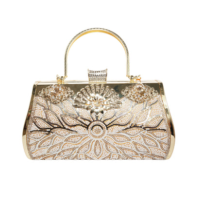 Bolso Rígido para Dama 1 Pieza con Decoración de Brillantes y Rosas Elegantes en Dorado Ye Store
