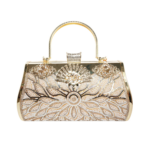 Bolso Rígido para Dama 1 Pieza con Decoración de Brillantes y Rosas Elegantes en Dorado Ye Store