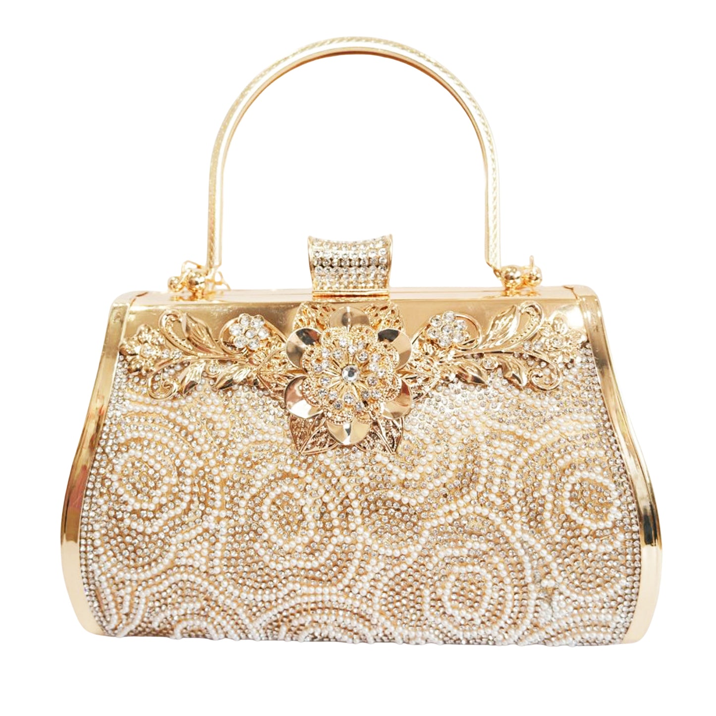 Bolso Rígido para Dama 1 Pieza con Decoración de Brillantes y Rosas Elegantes en Plata y Dorado Ye Store
