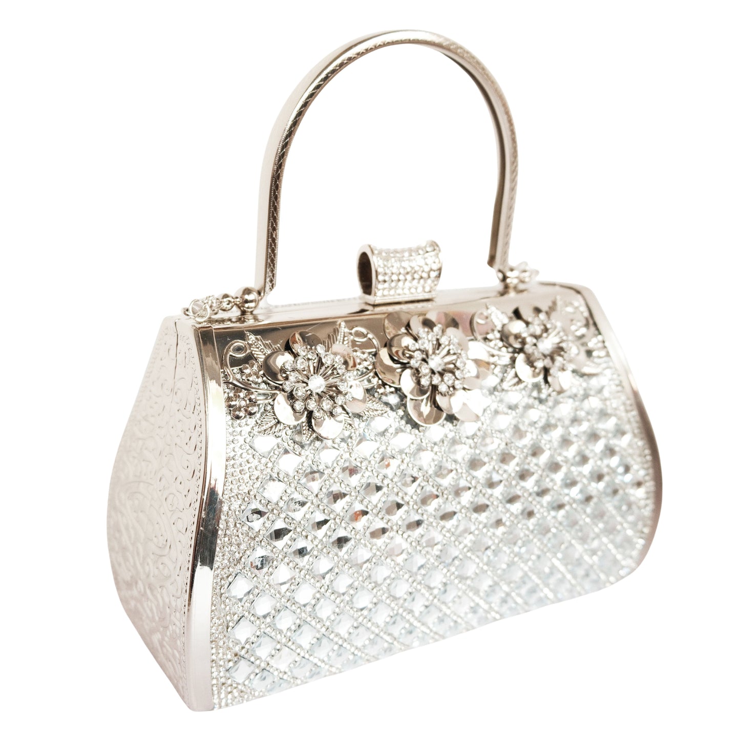 Bolso Rígido para Dama 1 Pieza con Decoración de Brillantes y Rosas Elegantes en Plata Ye Store