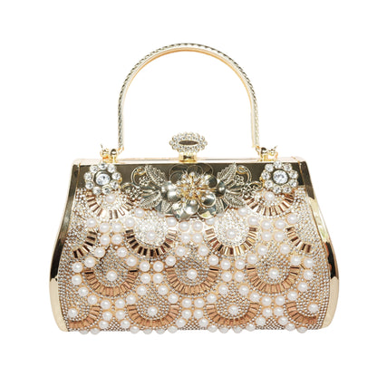 Bolso Rígido para Dama 1 Pieza con Decoración de Brillantes y Flores Elegantes en Plata y Dorado Ye Store