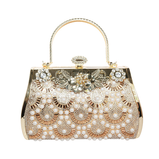 Bolso Rígido para Dama 1 Pieza con Decoración de Brillantes y Flores Elegantes en Plata y Dorado Ye Store