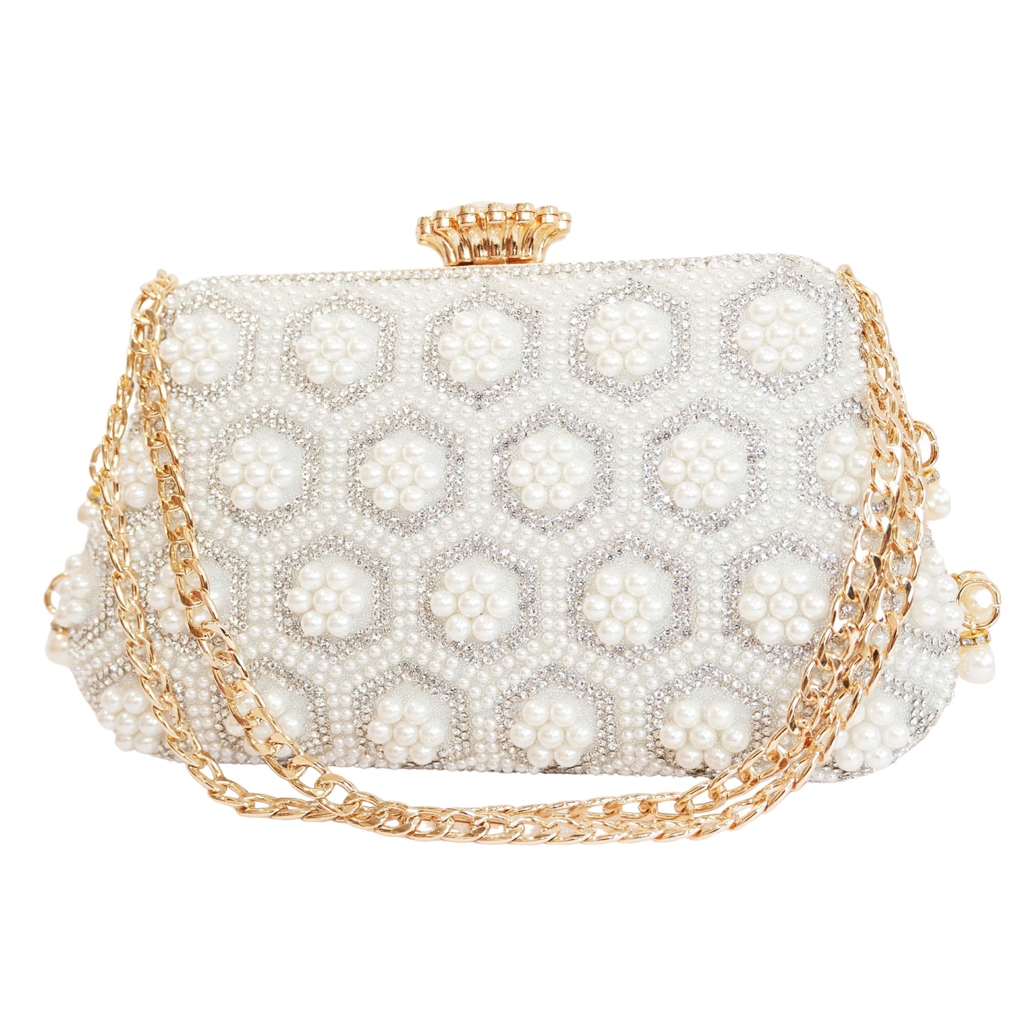 Bolso Rígido para Dama 1 Pieza con Decoración de Brillantes en Blanco y Dorado Ye Store