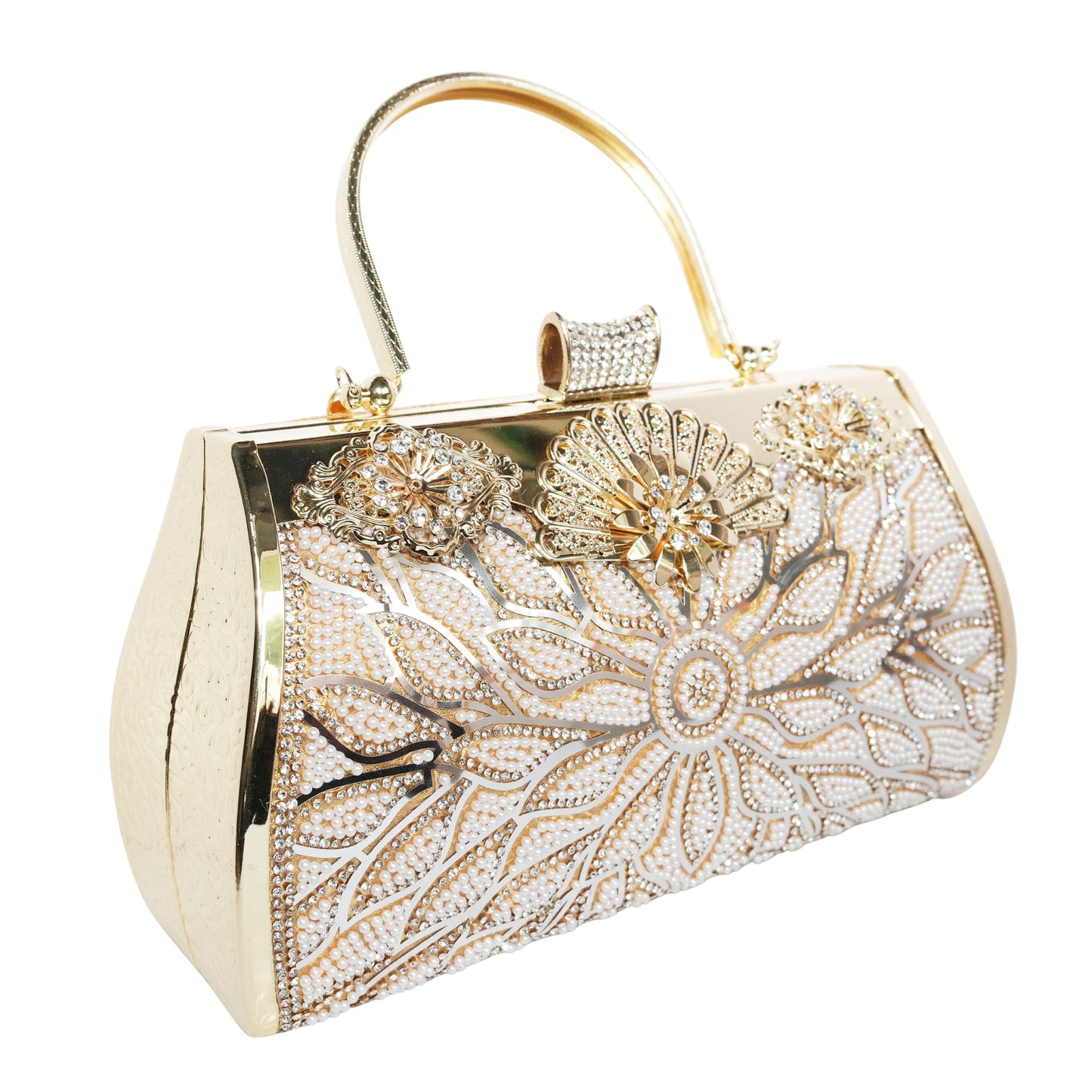 Bolso Rígido para Dama 1 Pieza con Decoración de Brillantes y Rosas Elegantes en Dorado Ye Store