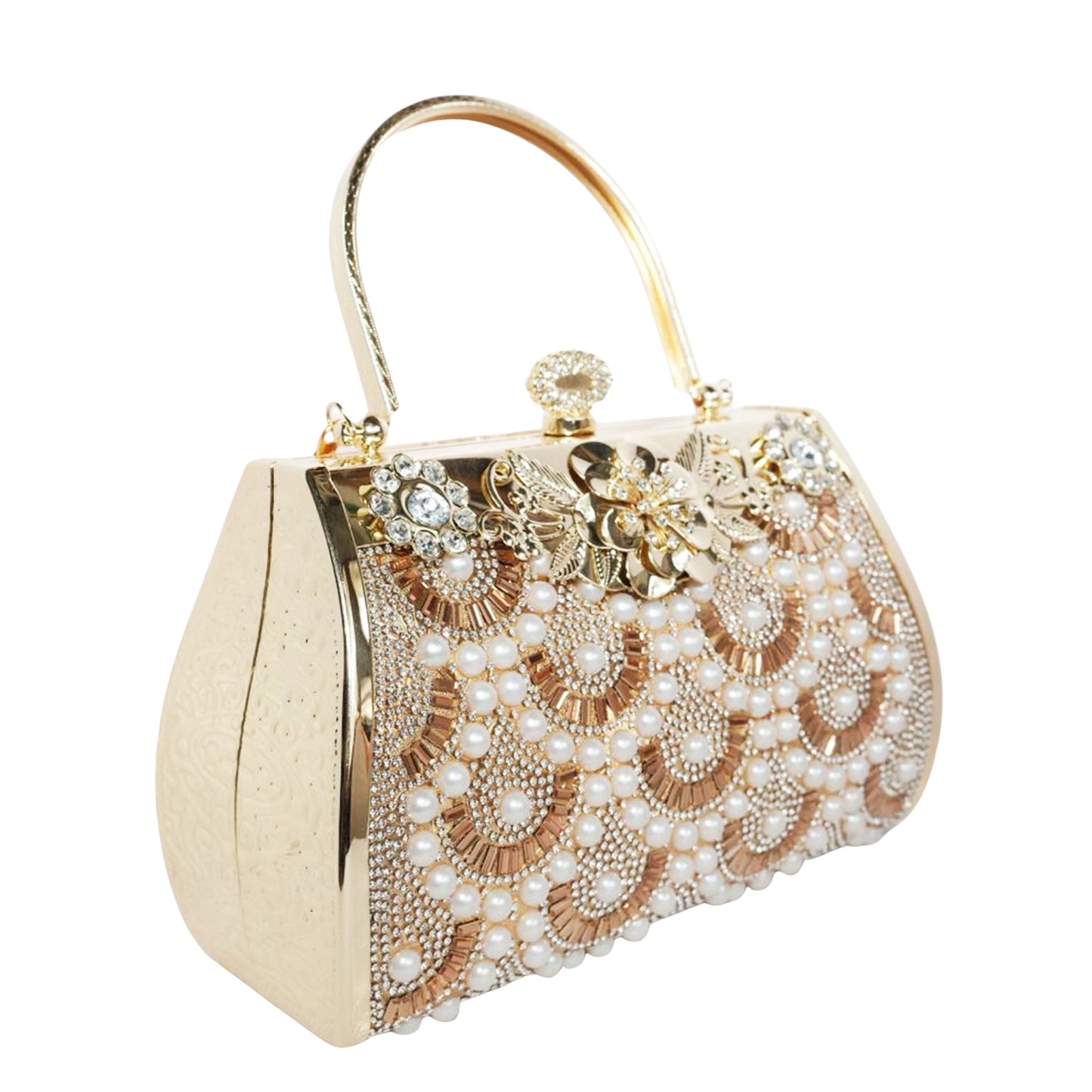 Bolso Rígido para Dama 1 Pieza con Decoración de Brillantes y Flores Elegantes en Plata y Dorado Ye Store