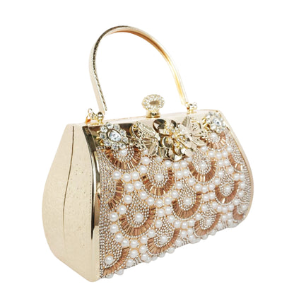 Bolso Rígido para Dama 1 Pieza con Decoración de Brillantes y Flores Elegantes en Plata y Dorado Ye Store