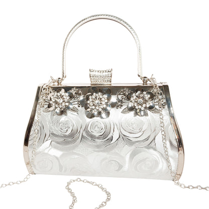 Bolso Rígido para Dama 1 Pieza con Decoración de Brillantes y Rosas Elegantes en Rojo y Dorado Ye Store