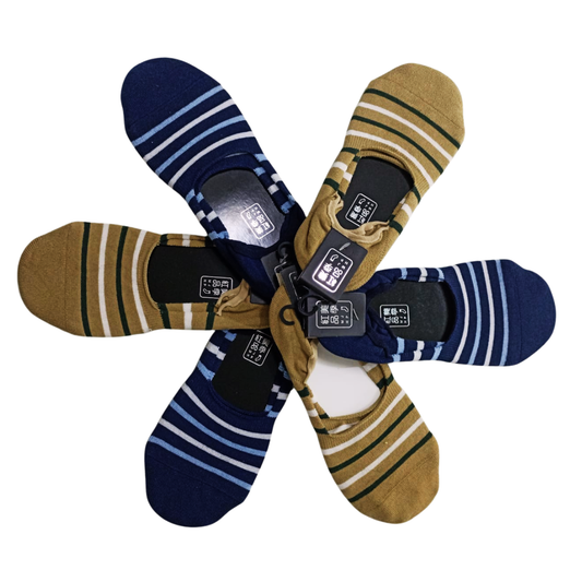 Paquete de 10 a 20 Calcetas Invisibles Hombre Rayadas, con Silicón Antideslizante e Interior Acolchonado Tipo Toalla