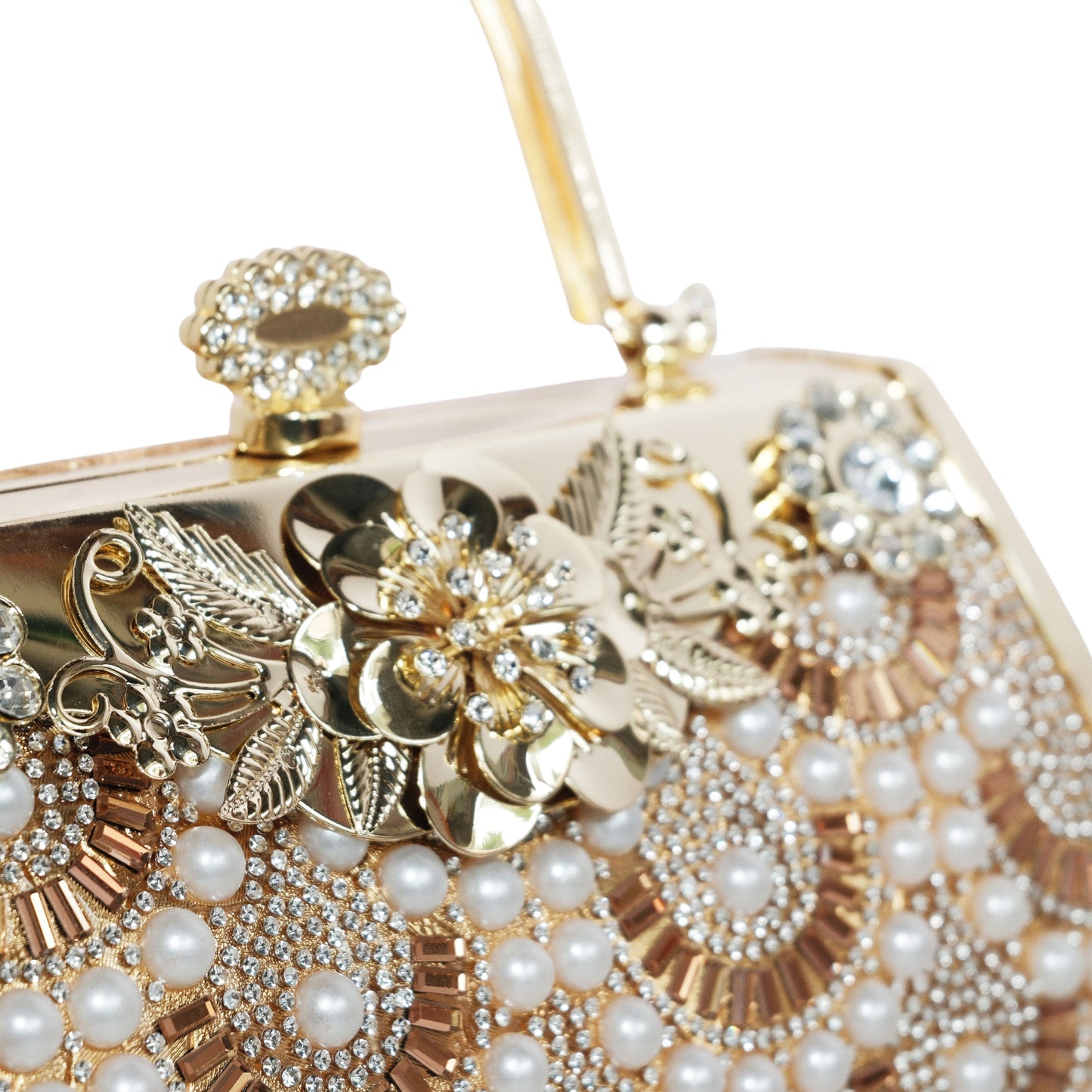 Bolso Rígido para Dama 1 Pieza con Decoración de Brillantes y Flores Elegantes en Plata y Dorado Ye Store
