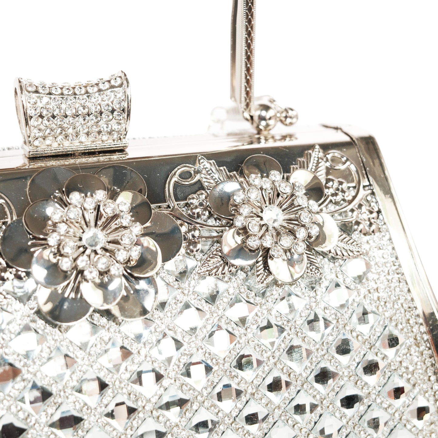 Bolso Rígido para Dama 1 Pieza con Decoración de Brillantes y Rosas Elegantes en Plata Ye Store