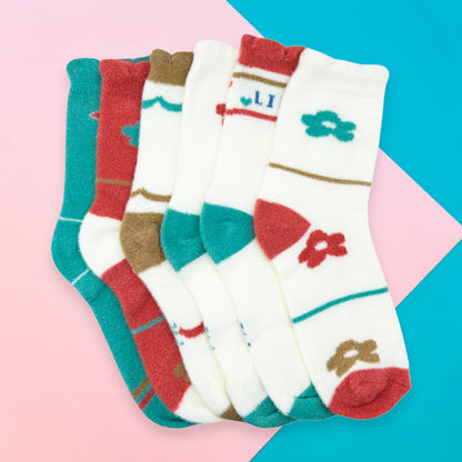 Paquete de 12 pares de Calcetas Afelpadas para Dama Cálidas Suaves y Cómodas Diseño Variado Ye Store