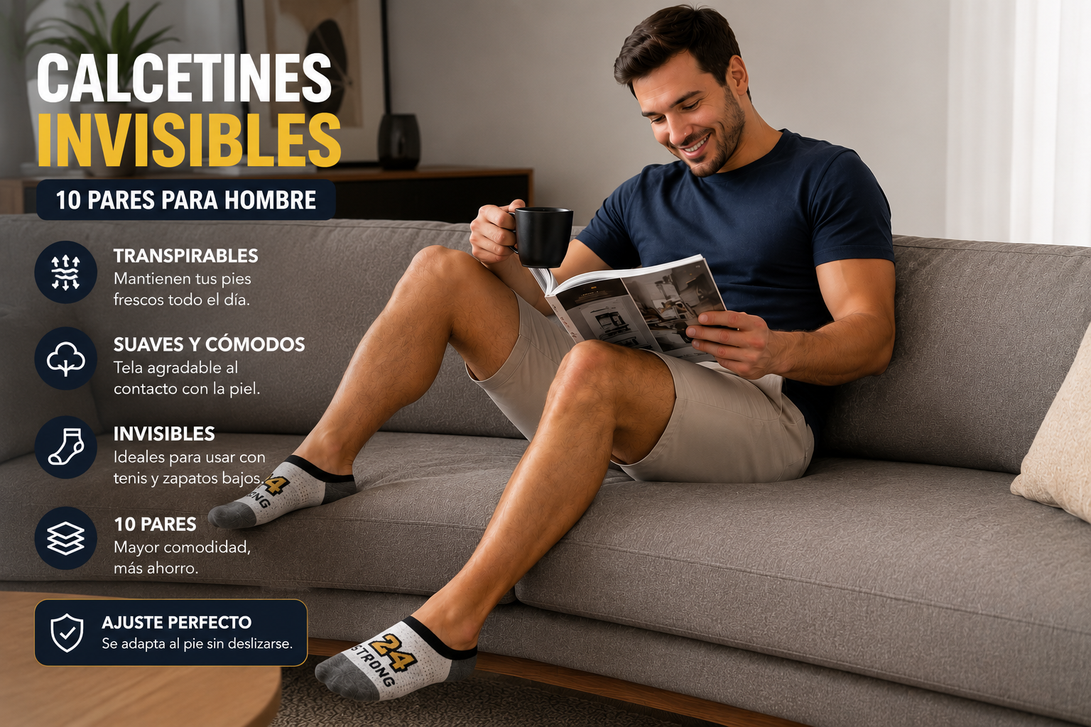 Paquete 10 Pares Calcetas Invisibles Hombre Cómodas Deportivas 1781 YE STORE