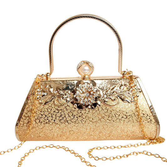 Bolso Rígido para Dama 1 Pieza con Decoración de Brillantes y Rosas Elegantes en Dorado Ye Store