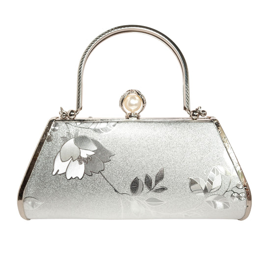 Bolso Rígido para Dama 1 Pieza con Decoración de Brillantes y Rosas Elegantes en Plata Ye Store