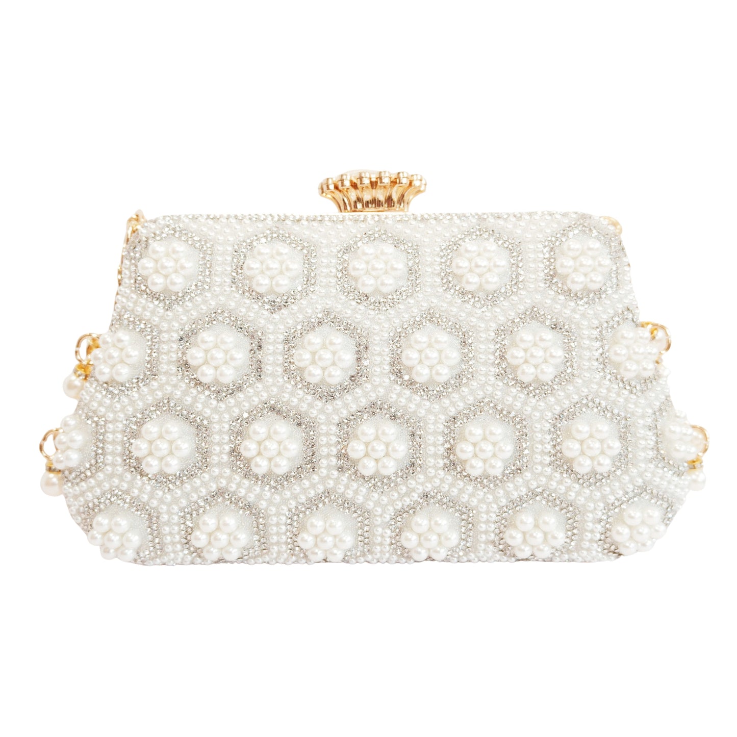 Bolso Rígido para Dama 1 Pieza con Decoración de Brillantes en Blanco y Dorado Ye Store