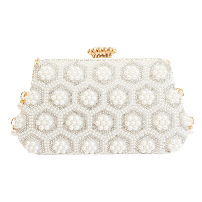 Bolso Rígido para Dama 1 Pieza con Decoración de Brillantes en Blanco y Dorado Ye Store