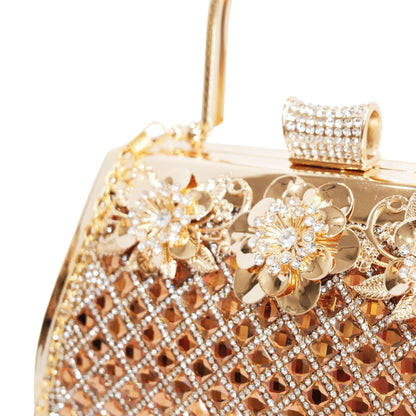 Bolso Rígido para Dama 1 Pieza con Decoración de Brillantes y Rosas Elegantes en Plata y Dorado Ye Store