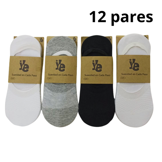 Paquete de 12 a 24 Pares de Calcetas Invisibles Hombre – Tonos Neutros con Silicón Antideslizante en Talon