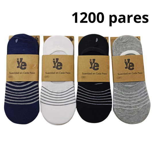 Bulto de 1200 Pares de Calcetas Invisibles Hombre a Rayas en Tonos Neutros con Silicón Antideslizante en Talón