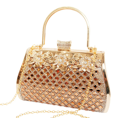 Bolso Rígido para Dama 1 Pieza con Decoración de Brillantes y Rosas Elegantes en Plata y Dorado Ye Store