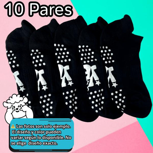 Calcetines Cortos Antideslizantes Unisex Paquete de 10 Pares Cómodos y Seguros Diseño Elástico Negro Ideal para Yoga y Pilates Ye Store