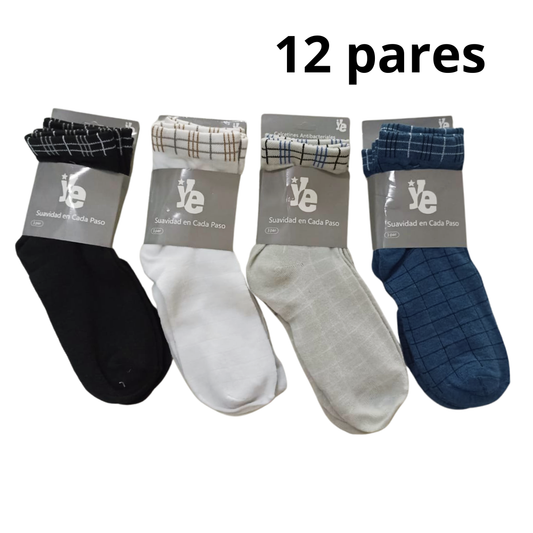 Paquete de 12 a 24 Pares de Calcetas para Caballero con Diseño Cuadro Fino KS – Paquete Surtido