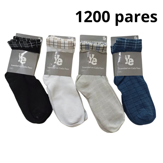 Bulto de 1200 Pares de Calcetas para Caballero con Diseño Cuadro Fino KS – Paquete Surtido
